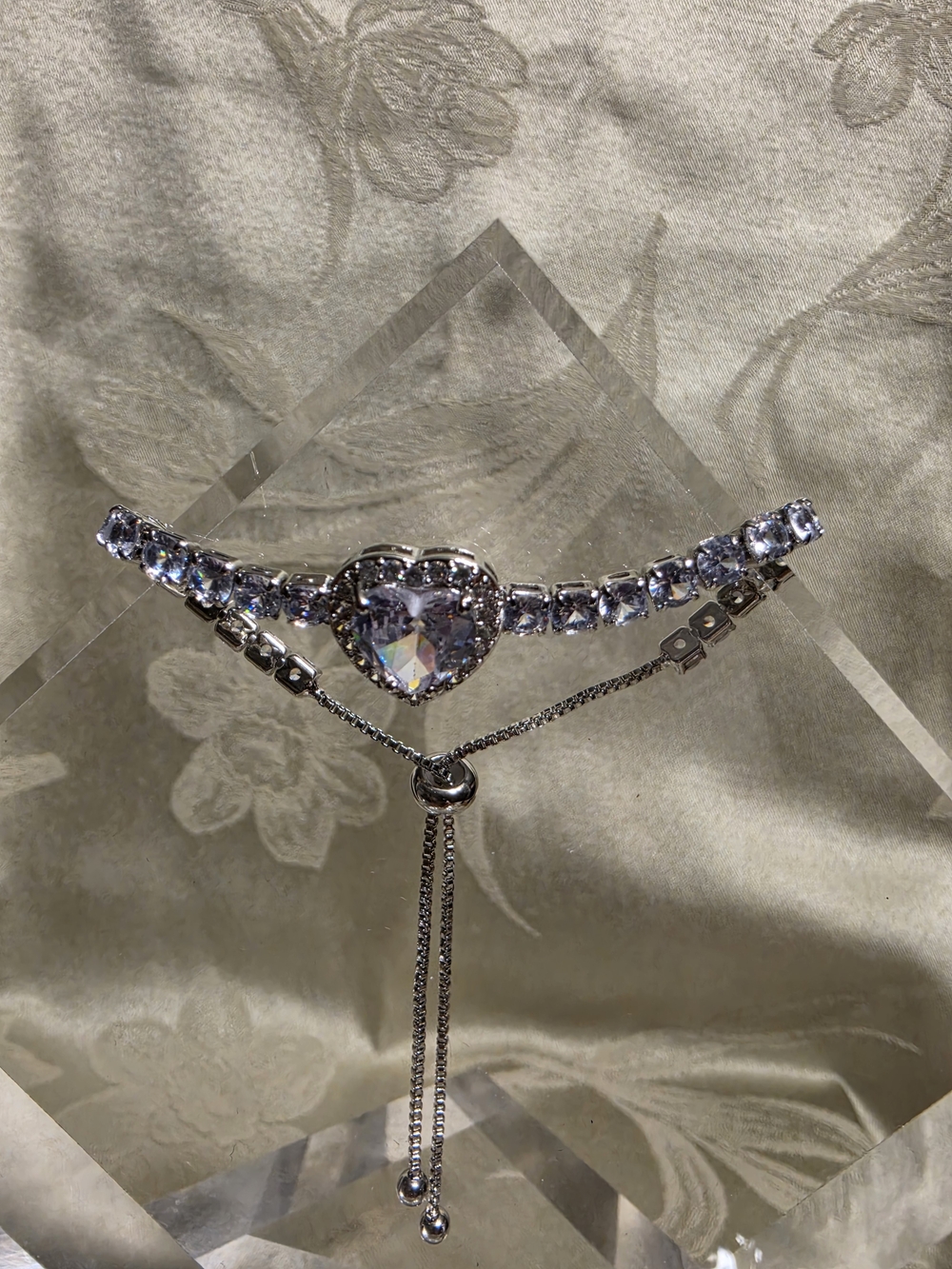 #1247 Swarovski Silver Heart Crystal Bracelet - Clear Sparkle